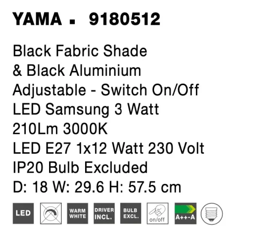 Nástenné svietidlá -  Novaluce Dizajnové nástenné svietidlo Yama 18 čierne