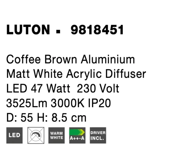 Stropné svietidlá -  Novaluce LED stropné svietidlo Luton 55 Hnedá