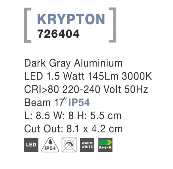 Vonkajšie orientačné svietidlá -  Novaluce Vonkajšie LED svietidlo Krypton A 85 tmavo sivé