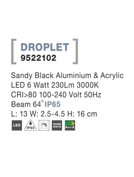Vonkajšie nástenné svietidlá -  Novaluce Vonkajšie LED svietidlo Droplet 13 čierne