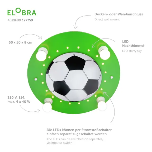 Stropné svietidlá -  Elobra Futbalové stropné svietidlo zelená