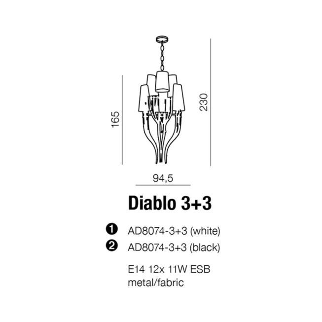 Lustre a závesné svietidlá - AZzardo Kovový luster Diablo 3+3 čierne