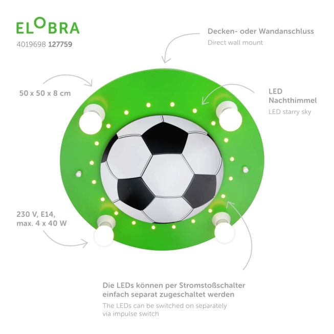 Stropné svietidlá - Elobra Futbalové stropné svietidlo zelená
