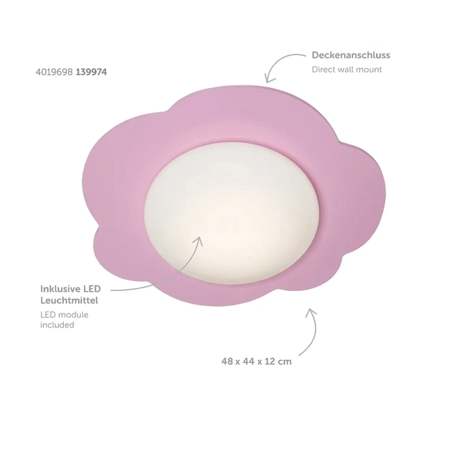 Stropné svietidlá - Elobra LED stropného svetla „Clouds“ ružová